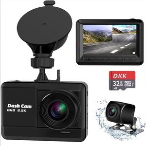 Dual Dash Cam, 2.5K+1080P with 32GB SD Card